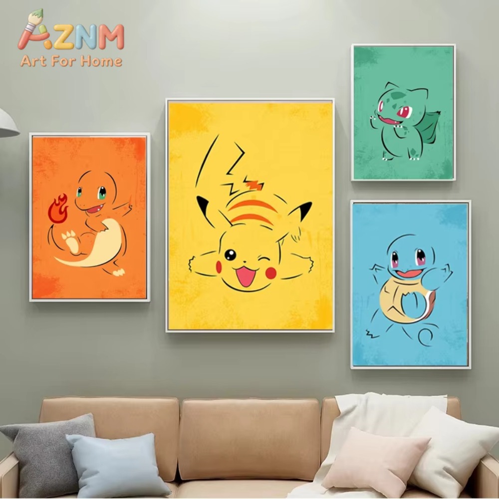 Background Resin Art - 1/4pcs Pokemon Anime Pikachu Charmander Squirtle