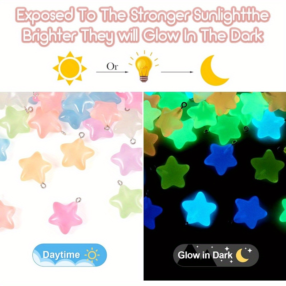 Resin Art Bracelet - 6/24/40pcs Mixed Color Luminous Resin Star