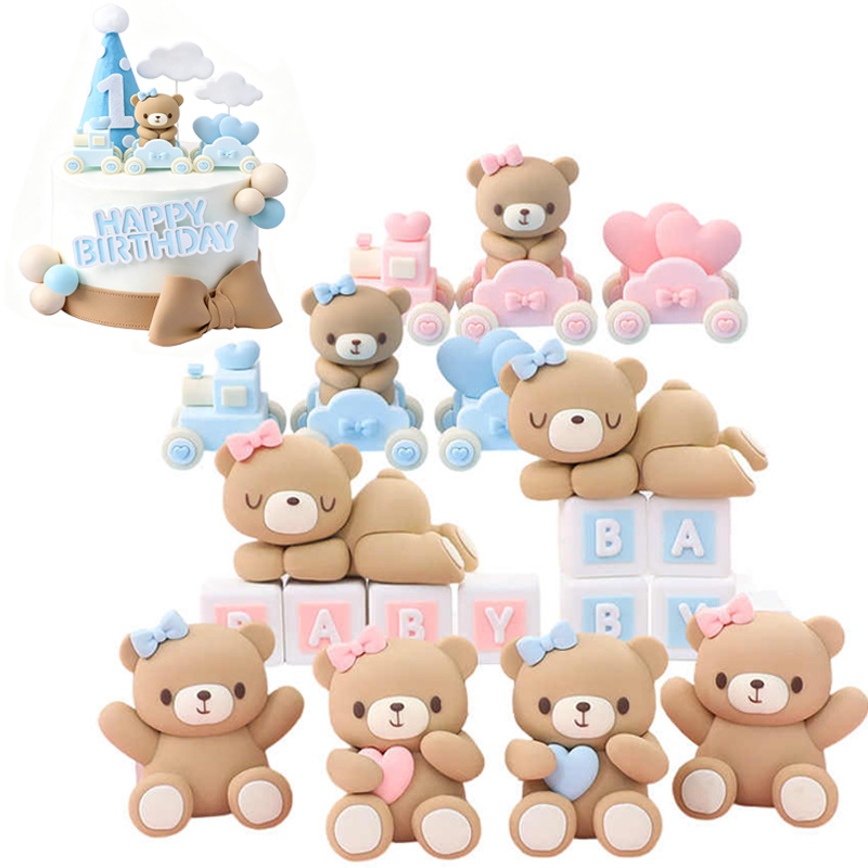 Resin Art Baby - 3D Pink Blue Bear Cake Topper