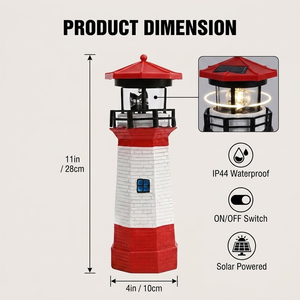 Solar Red & White Lighthouse S - Resin Art All ulasan dan harga