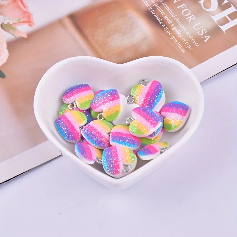 10Pcs Colorful Heart Resin Cha - Resin Art Accessories ulasan dan harga