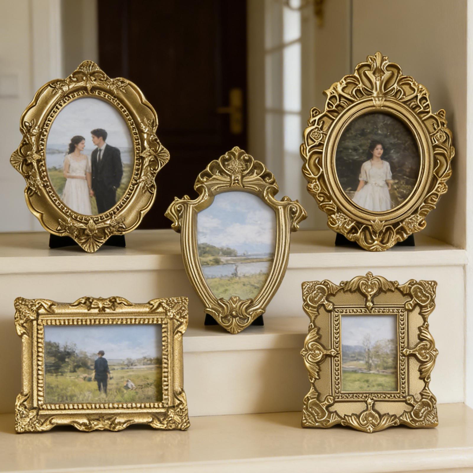 5PCS Gold Vintage Photo Frame  - Background Resin Art ulasan dan harga