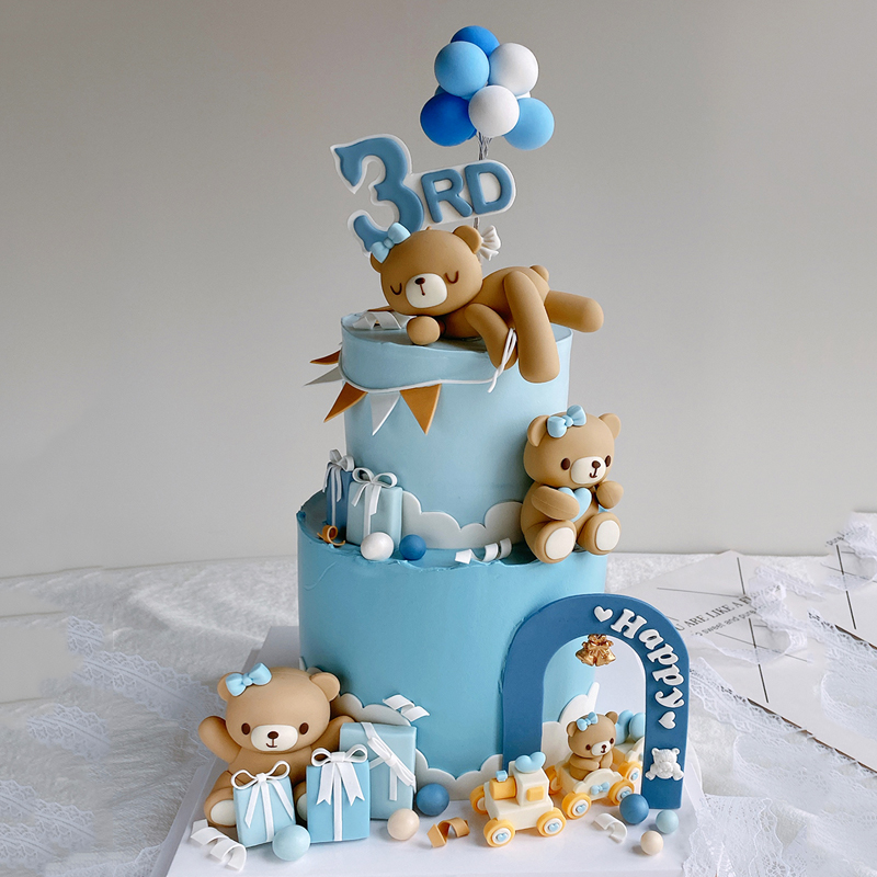 3D Pink Blue Bear Cake Topper  - Resin Art Baby ulasan dan harga
