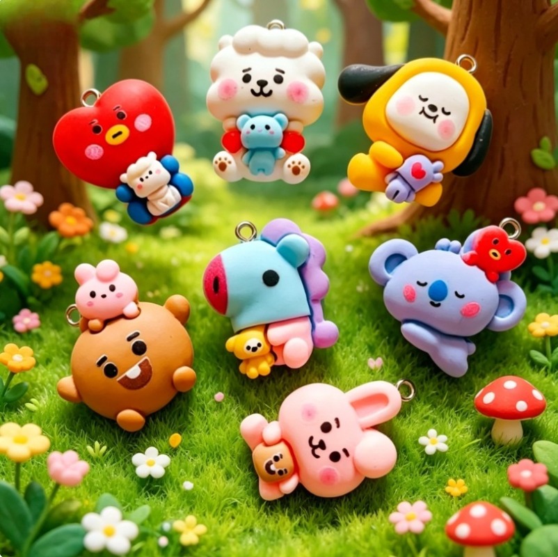 7pcs BT21 Resin Cartoon Charm  - Resin Art Bracelet ulasan dan harga